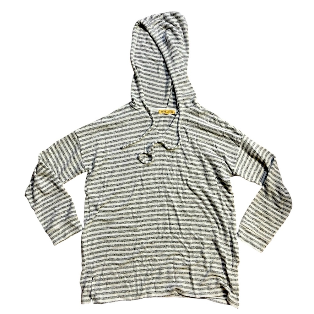 Mesh + Lace Women’s Gray and White Striped Sweatshirt with hood Size M